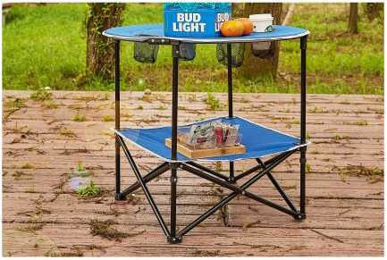 円形の超軽量のオックスフォードのキャンプのチェアー テーブルはカップ・ホルダーが付いている旅行折りたたみ式テーブルをセットした